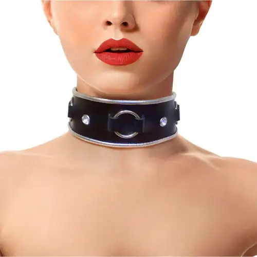 Ошейник из натуральной кожи со стразами и кольцом Art of Sex -  Collar Ring photo 1