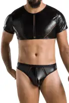 Комплект мужского белья под латекс Passion 057 Set Peter XXL/XXXL Black, кроп-топ, стринги photo 1