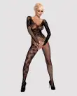 Бодистокинг Obsessive Bodystocking F210 S/M/L black, рукава-митенки, сетка, цветное кружево photo 3