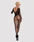 Бодистокинг Obsessive Bodystocking F210 S/M/L black, рукава-митенки, сетка, цветное кружево photo 4